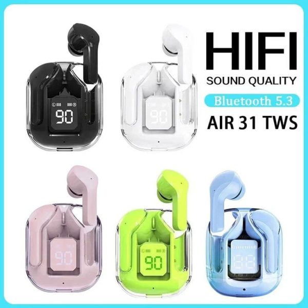 Air31 Digital Display Case Wireless Air 31 Crystal Transparent Body Gaming Earbuds