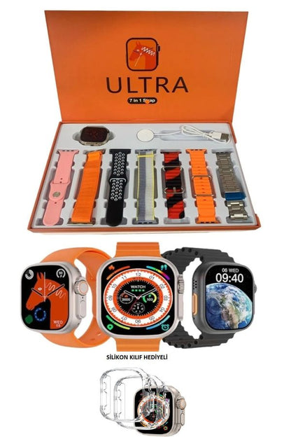 Ultra 7 In 1 Straps 2.1 Inch Hd Screen & Bluetooth Calling Smart Watch With 7 Different Straps